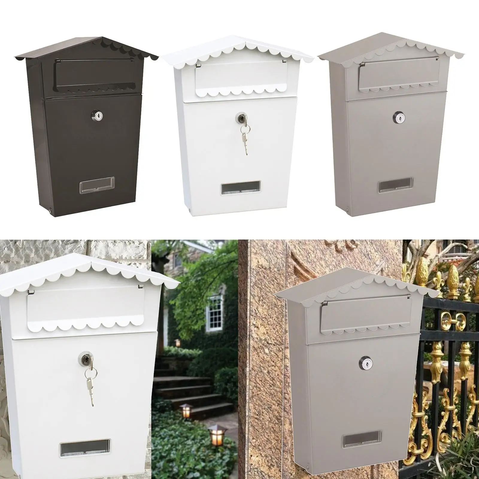 Metal Mailbox Wall-mounted Lockable Mail Box with 2 Keys Front Door Drop Box