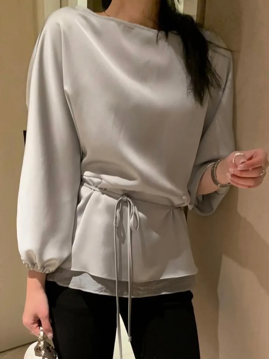 

Chic Slimming Long Sve round Ne Splice Belted irt Women's Faion French Sle Polyester Fiber 2025 Autumn New Arrival