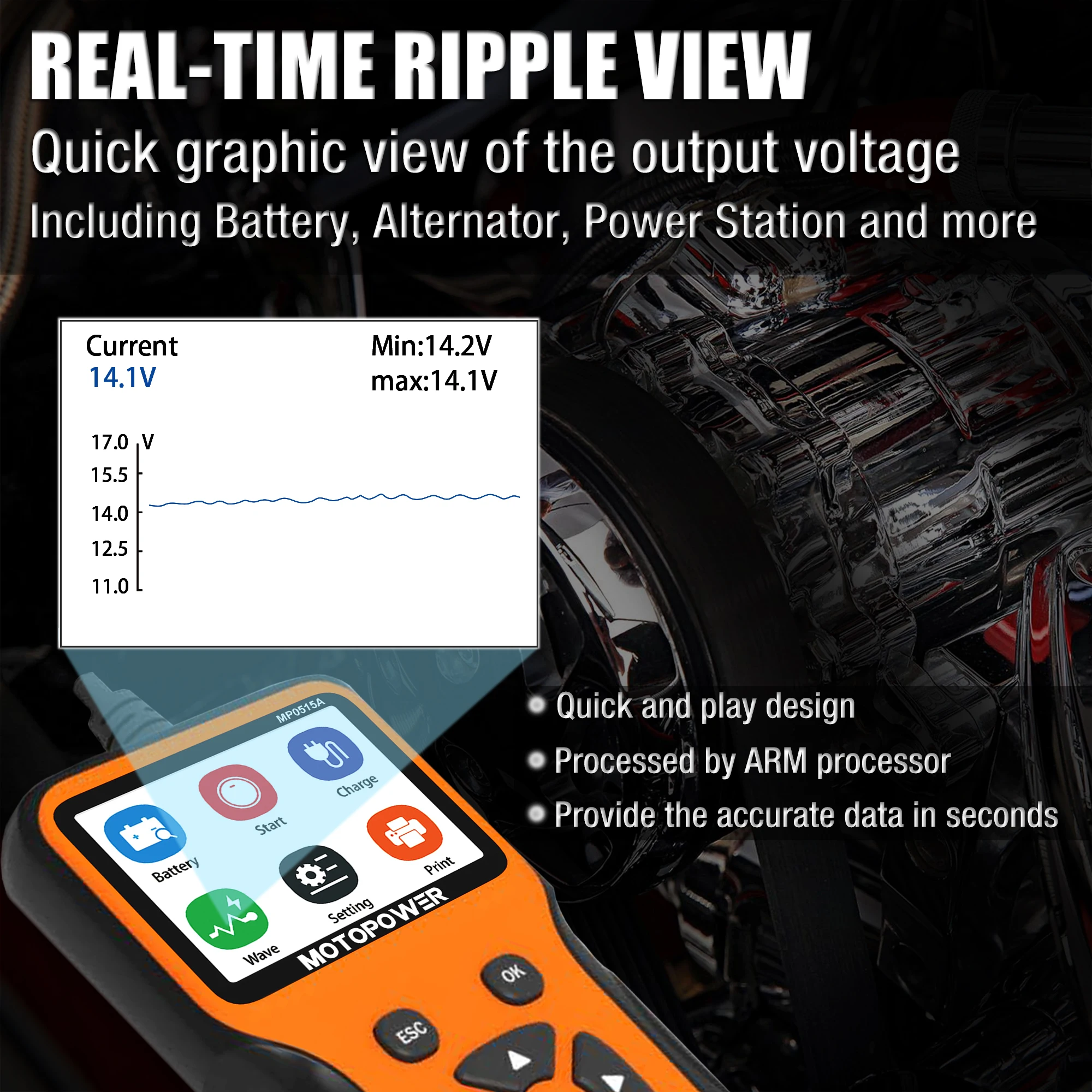 MOTOPOWER 12V Car Battery Tester Automotive 100-2000 CCA Battery Load Tester Auto Cranking and Charging System Test Scan