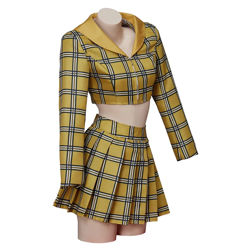 Disfraz de Cosplay de Cher horomitz para niña, uniforme escolar amarillo a cuadros, Top corto, falda, traje