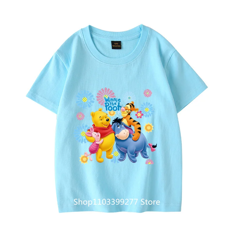 100% Cotton Cartoon Anime Winnie The Pooh Unisex Children Short Sleeve T-Shirt Summer Clothes Absorb Sweat Breathable T-Shirt