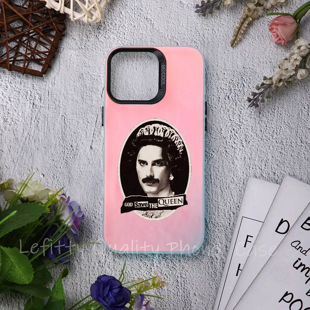 حافظة هاتف Q-Queen Band Rock لهاتف آيفون 16 15 14 13 12 11 Pro Max غير لامع أورورا متعدد الألوان ليزر معدني متدرج Funda #4