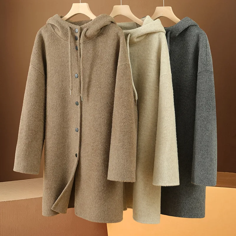 

Women's Double-Sided Woolen Coat Casual Hooded Fashion Loose Fit Autumn Winter Outerwear