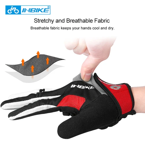 Imagen 2 del producto INBIKE-guantes de ciclismo con dedos completos para hombre y mujer, guantes deportivos para bicicleta de montaña con pantalla táctil, accesorios para bicicleta de escalada y Fitness