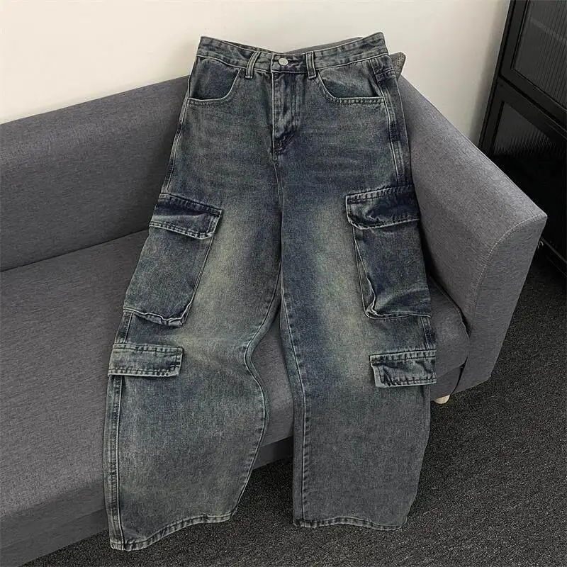 

American Style Men's Workwear Jeans Spring New Heavy Duty Washed Straight Leg Loose Wide Leg High Street Long Trousers