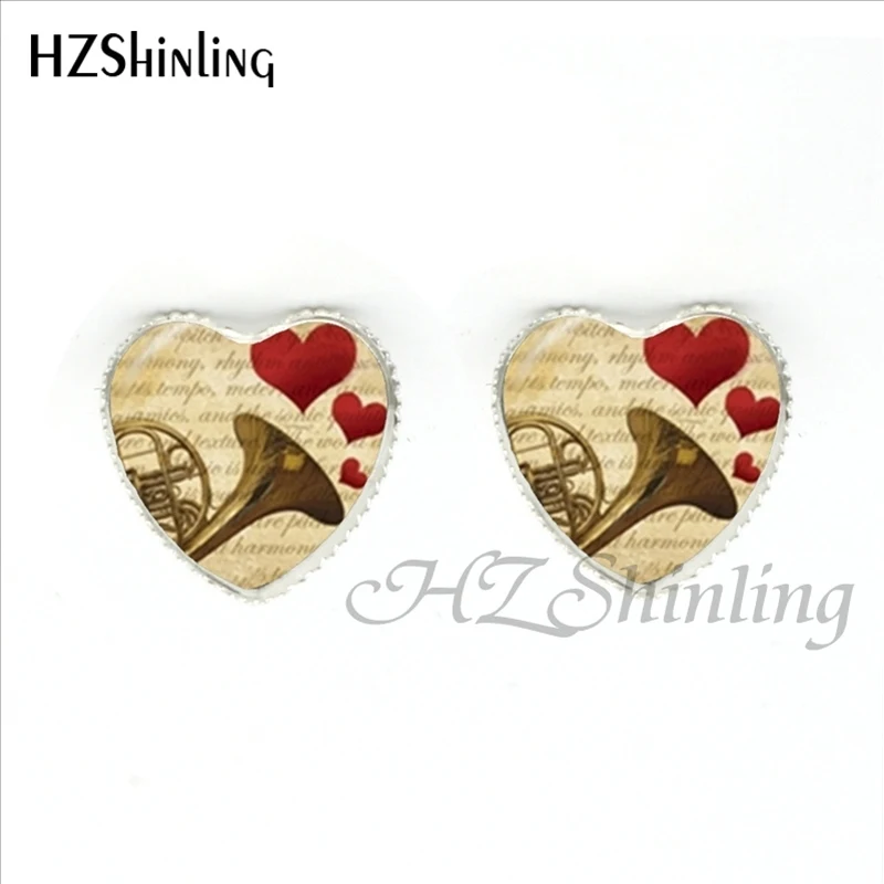 HER-0027 New Fashion Piano Stud Earrings Handmade Music Heart shaped Earring Glass Dome Piano Keyboard Jewelry for Music Lover