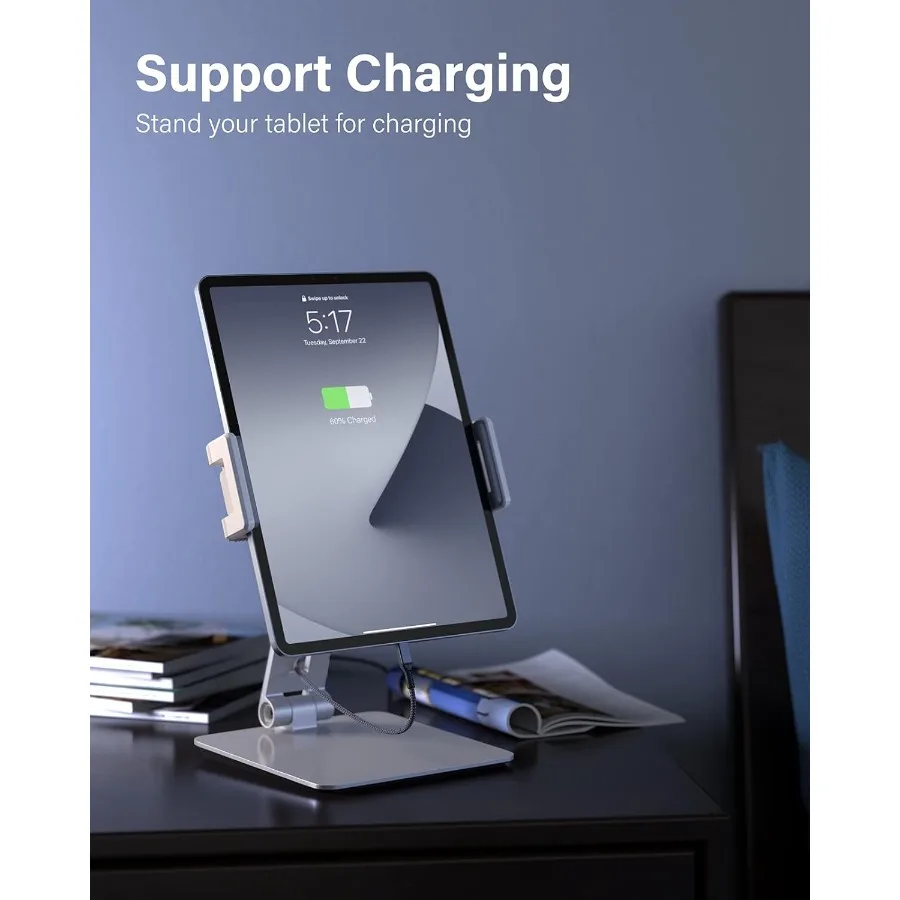マクソナー タブレットスタンド デスク用 360度調整可能 アルミ合金製 回転式 iPad 充電対応 タブレットホルダー iPad Pro Air Mini対応 ベッド用