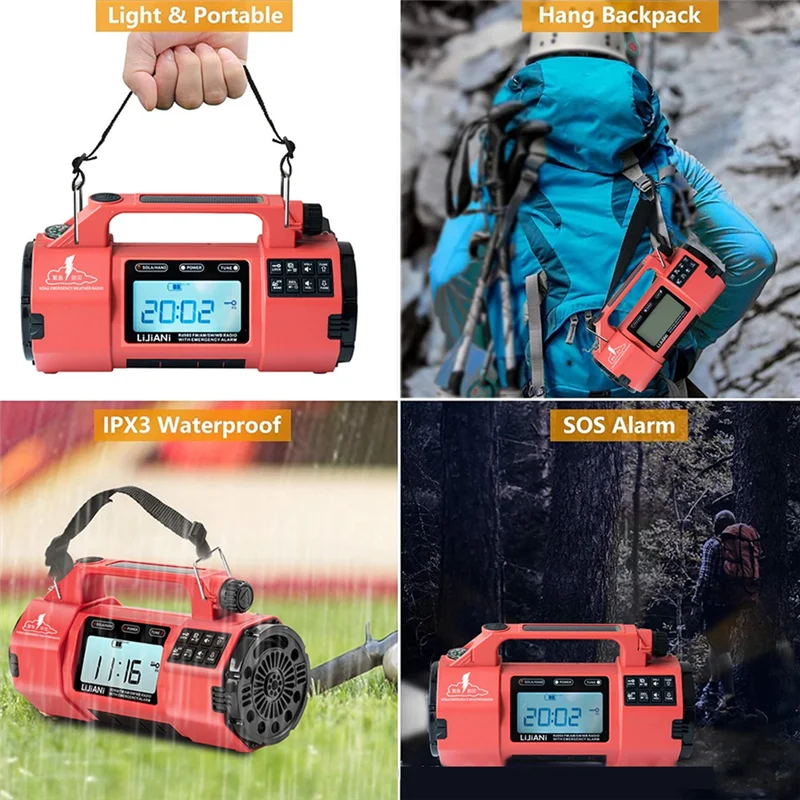 

HRD908 Multi-Function Emergency Radio With AM/FM/SW/WB Bands Large Flashlight, Large Speaker, Hand-Crank Generator-ABIU
