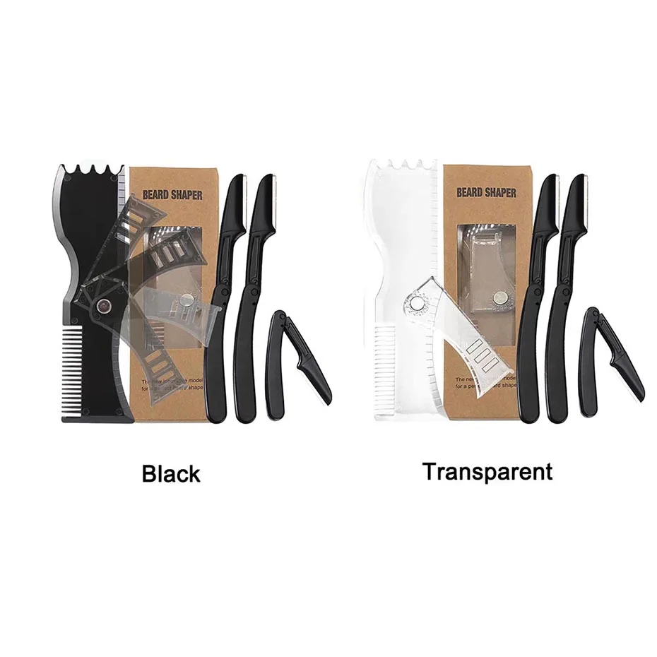 Adjustable Beard Shaper Comb Kit, Razors, Complete Shaping, Styling Tool, Stencil, Guide Template, Barber, 3Pcs