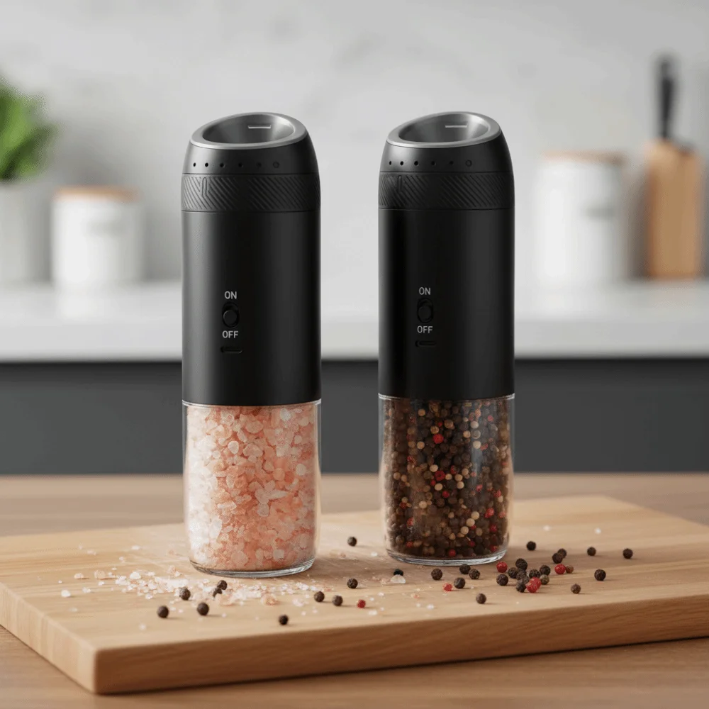 2PCS Gravity Sensing Electric Salt and Pepper Grinder Adjustable Burr LED Light Kitchen Spice Grinder Rechargeable