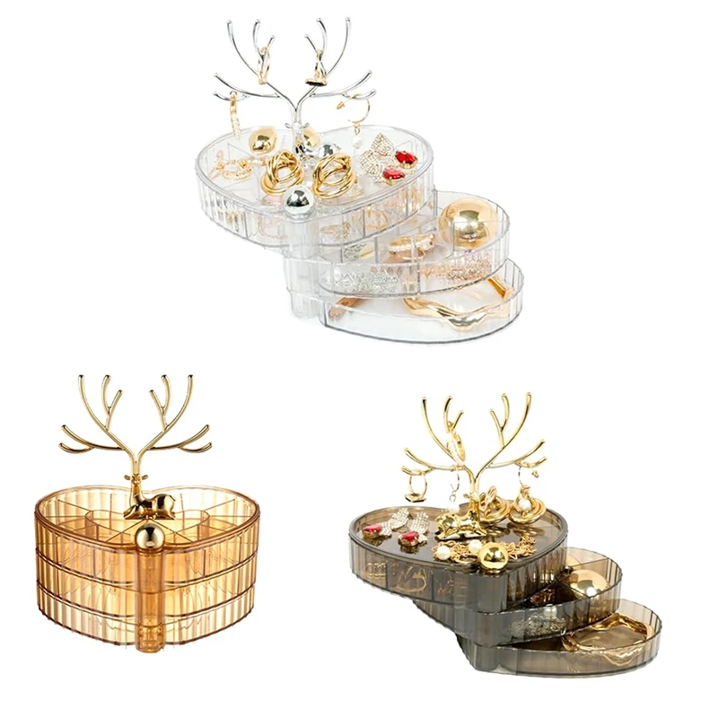 Jewelry Boxes & Organizers, 3-Layer Rotating Jewelry Tray Case, Long Antlers For Rings, Jewelry Storage Box