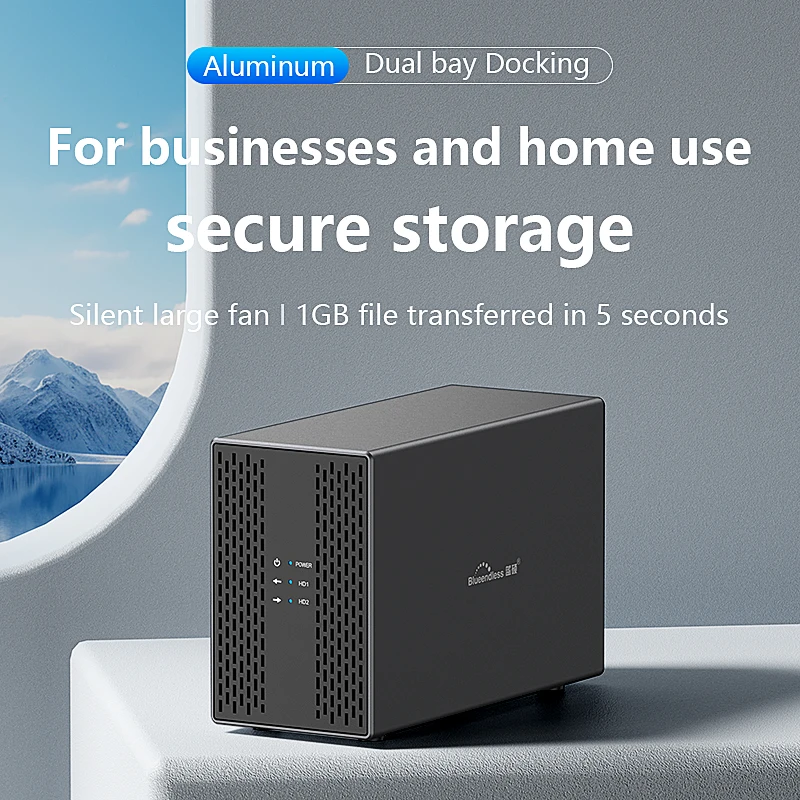 

Blueendless Dual Bay Shell Heat Dissipation 3.5 USB 3.0 External Type C Dual Hard Drive Enclosure SATA Array Box HDD Server case