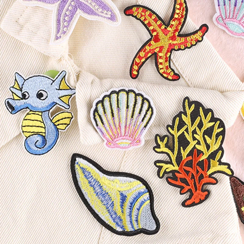 FZdiy Seahorse Shell Starfish Coral Iron on Patches for Clothing Sewing Embroidery Termoadhesivos Para Ropa Costura Appliques