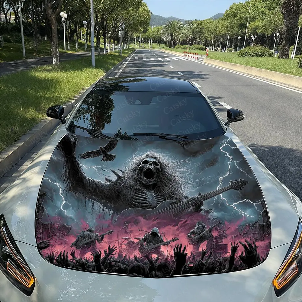 

Lightning Skull Band Car Hood, Self-adhesive Wear-resistant Art Pattern Stickers, Suitable For All Car Models, Car Parts Acc