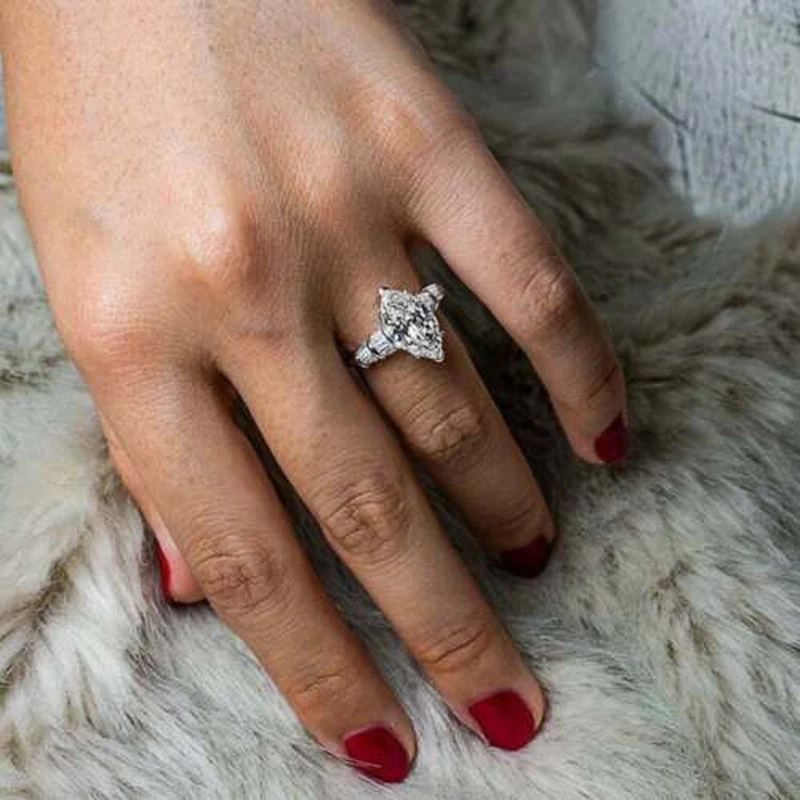 Huitan Mode Marquise Zirkonia Frauen Ringe für Verlobung Hochzeit Ewigkeit weibliche Ringe Temperament elegante Dame Schmuck