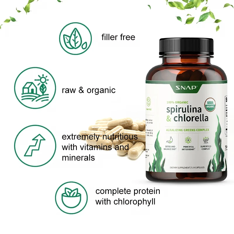 Organic Chlorella Spirulina - Heart Healthy, Natural Energy - Plant Vitamins and Antioxidants