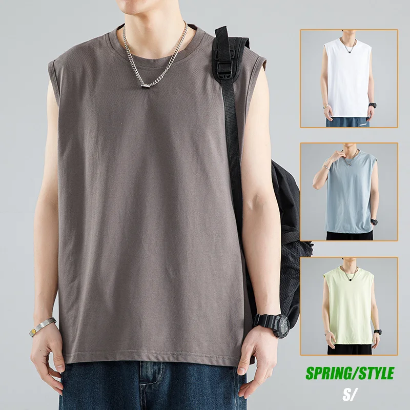 Sleeveless vest men\'s trendy summer loose sports simple comfortable and breathable solid color sleeveless T-shirt