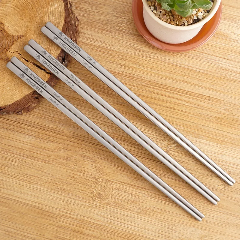 

3-Pair Set - Pure Titanium Frosted Square Headed Chopstick Tableware, Portable And Healthy Camping Travel Household, A473
