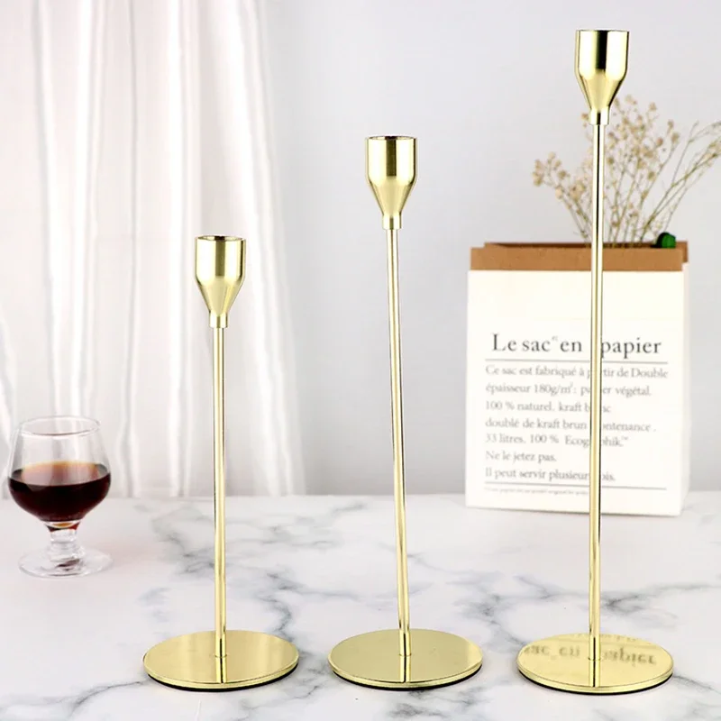 Simple Modern Style Gold Metal Candle Holders Candlestick Wedding Living Room Decoration Bar Clubs Parties Home Decor