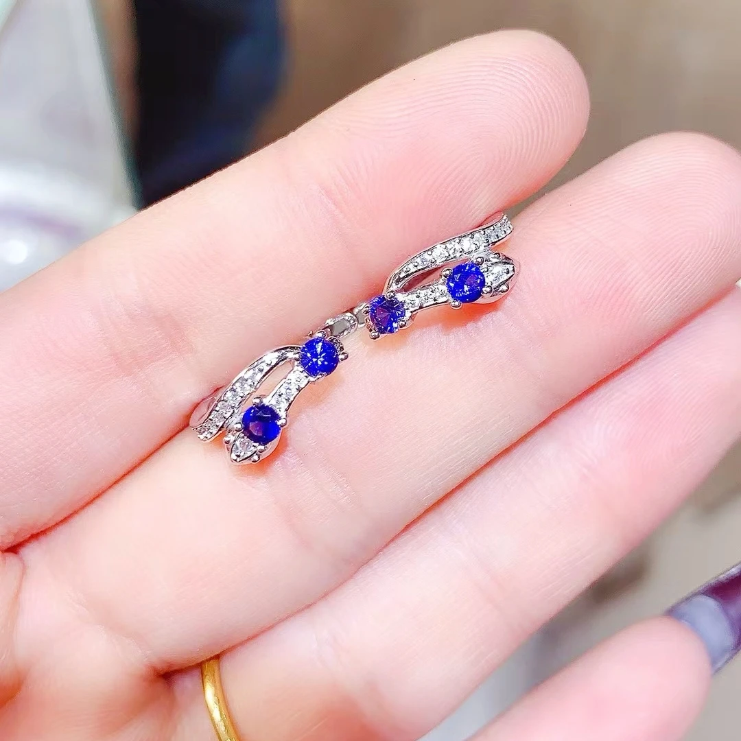 KJJEAXCMY Natural Royal Blue Sapphire Earrings High Clarity Lustrous Locking Color Process S925 Silver Electroplated Jewelry