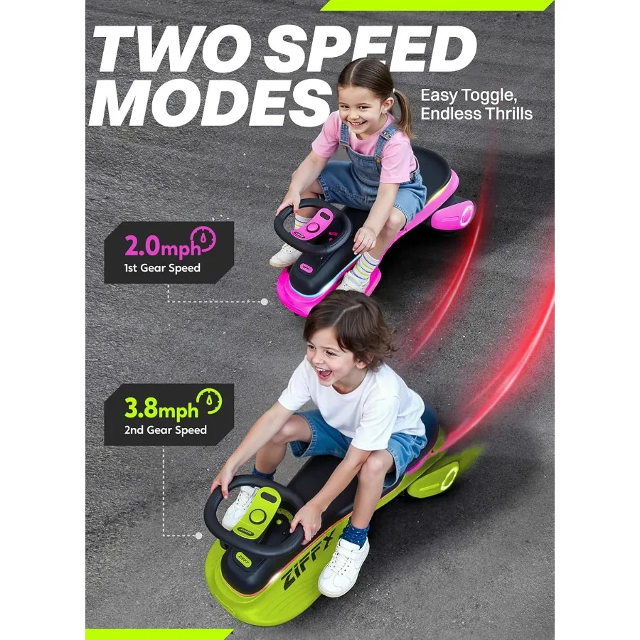 Carro de oscilação elétrico 6V 5,5A com pedal, iluminado, bateria recarregável, carro de balanço 2 em 1, brinquedo de passeio de 2 velocidades, anti-rolamento, Fl