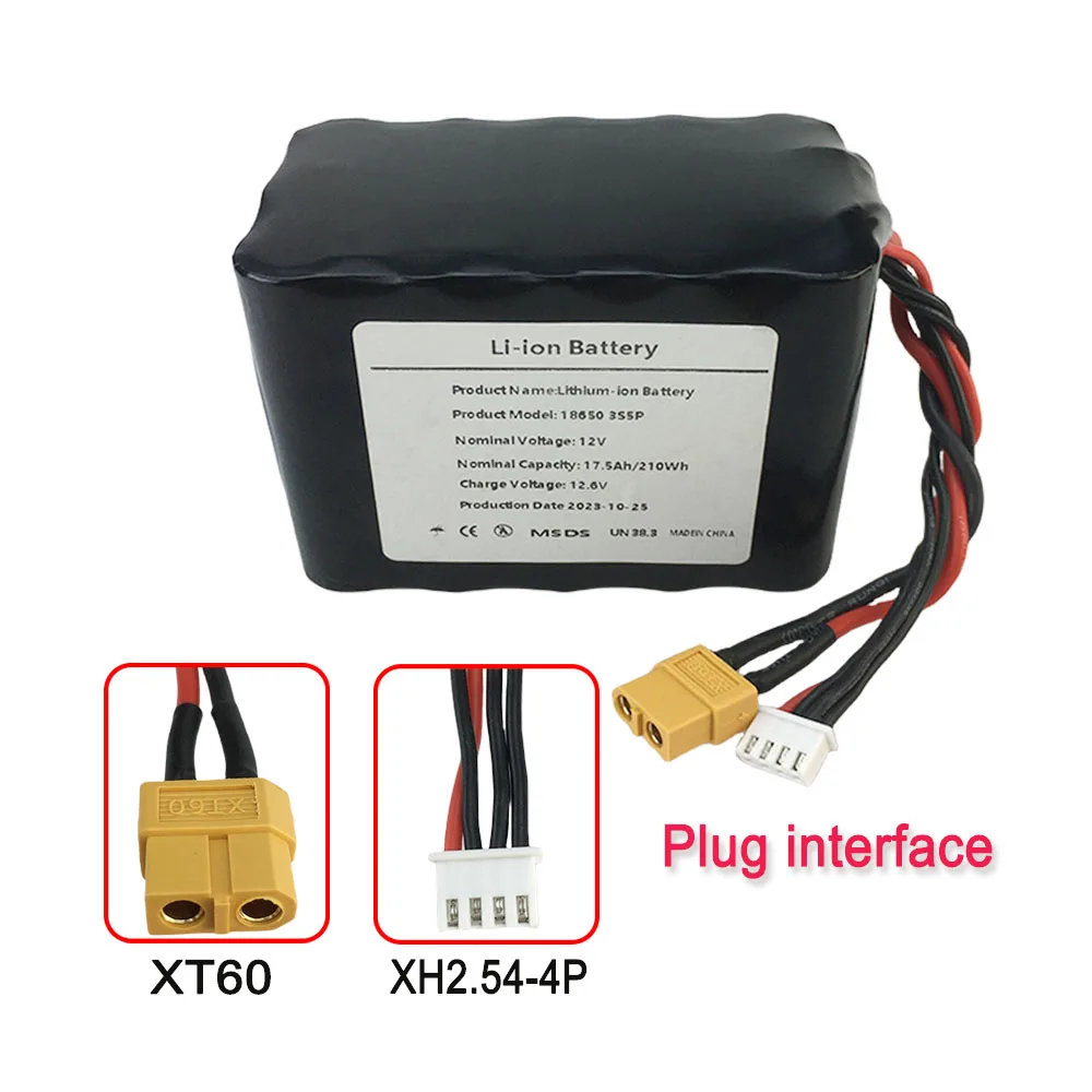 3S5P 12V 17.5Ah 12.6V High Capacity UAV Rechargeable Li-ion Battery for Various RC Airplane Quadrotor XH2.54-4P XT60