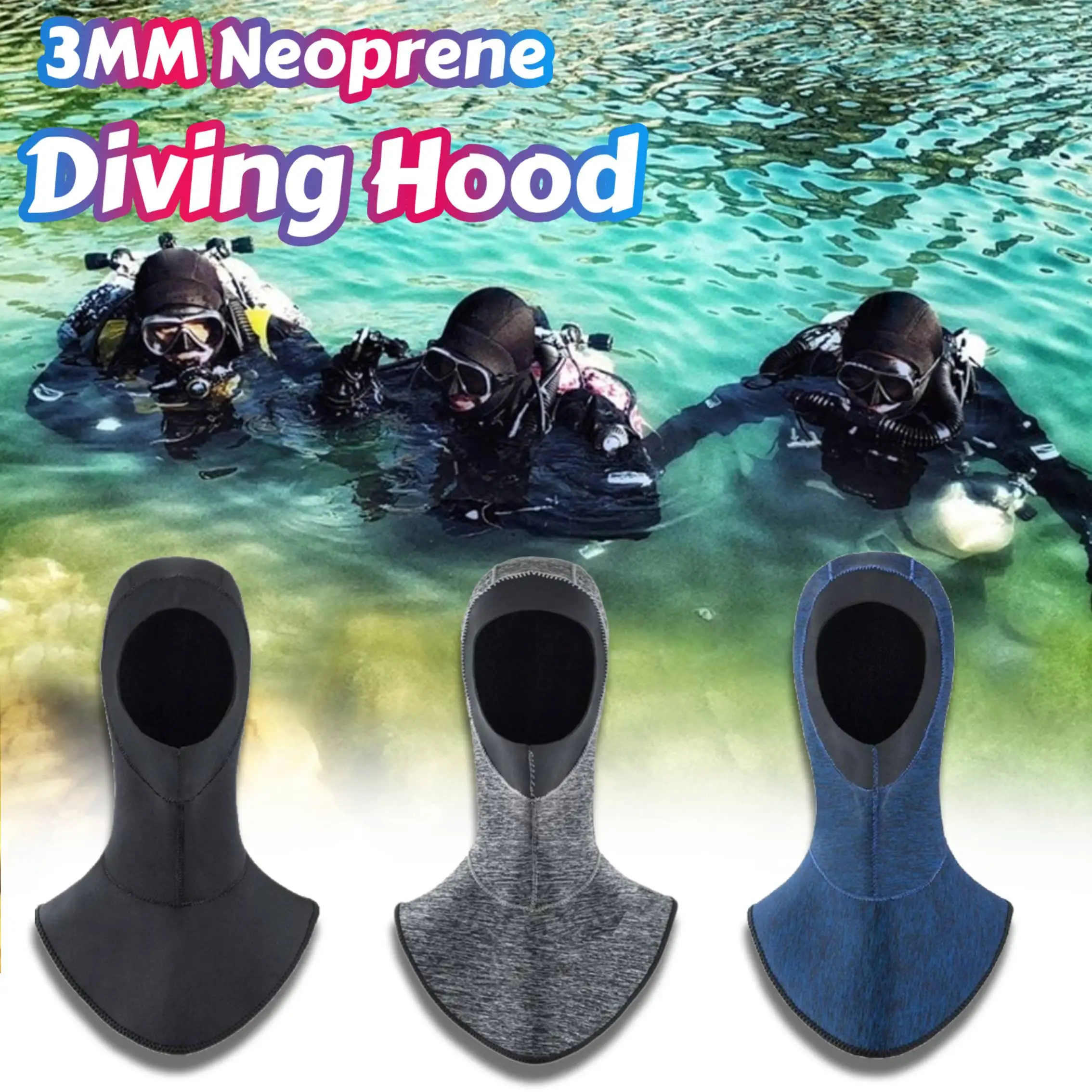 Wetsuit Hood 3mm topi selam termal, untuk olahraga air Kano pria gelap