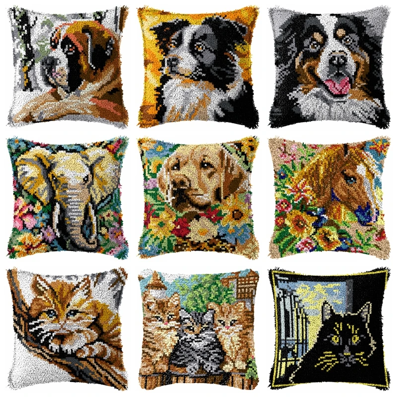 Kit de gancho de pestillo Smyrna para perro y gato, juego de almohada bordado, paquete de botones de cojín para alfombra, Kits de gancho de pestillo DIY, knoopkussen