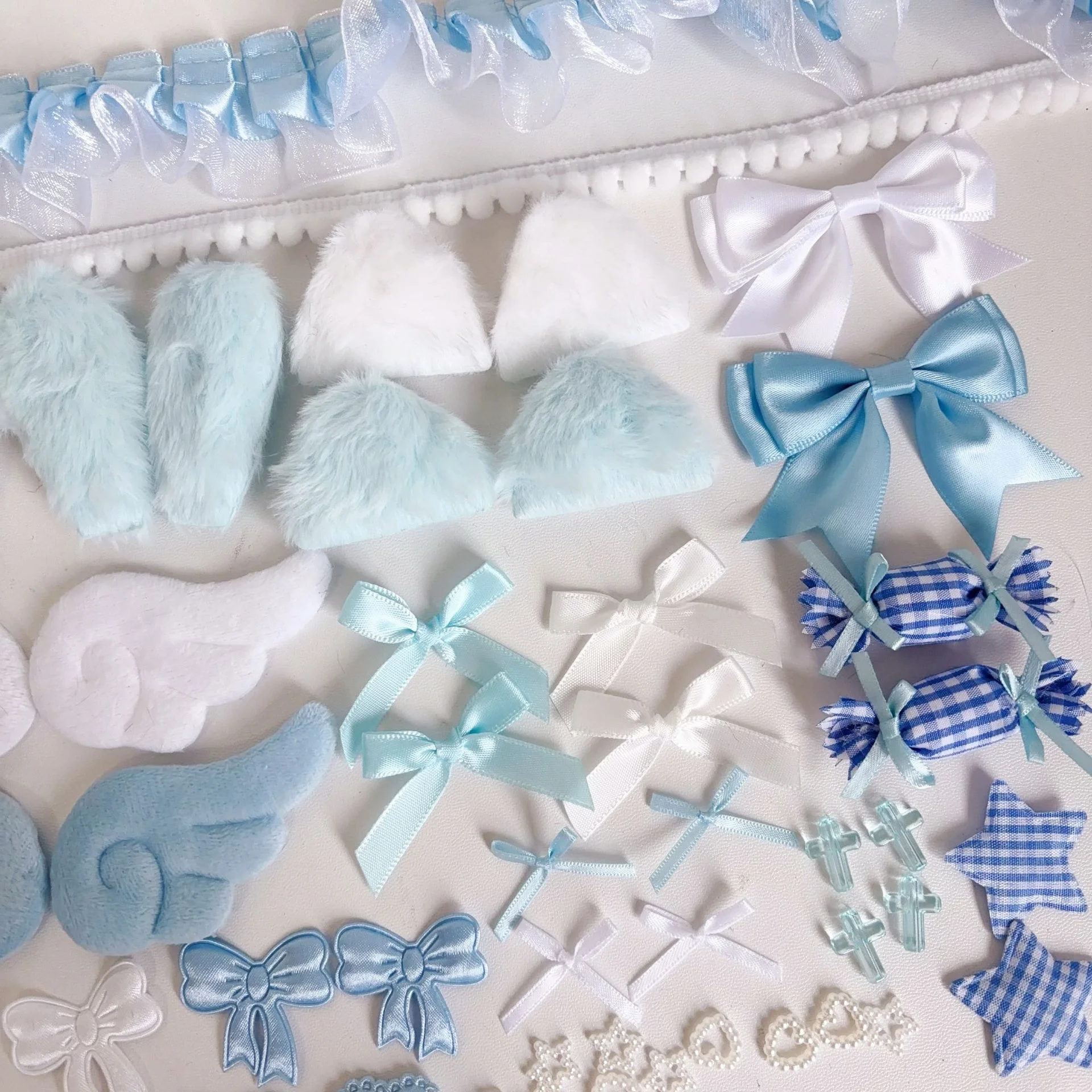 40Pcs Lace Handmade Craft Material Kit Plush Bunny Ears Angel Wings Heart Star Shaped Ornaments DIY Clothing Garment Decoration image 5