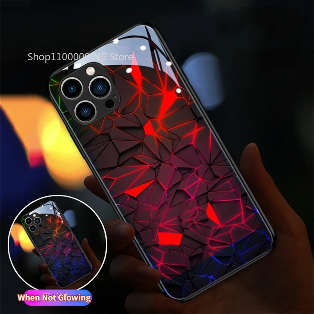 

RED Diamond LED Luminous Tempered Glass Phone Case For iPhone 15 14 13 12 11 Pro Max X XR XS 7 8 plus mini SE20 Cover Coque Capa