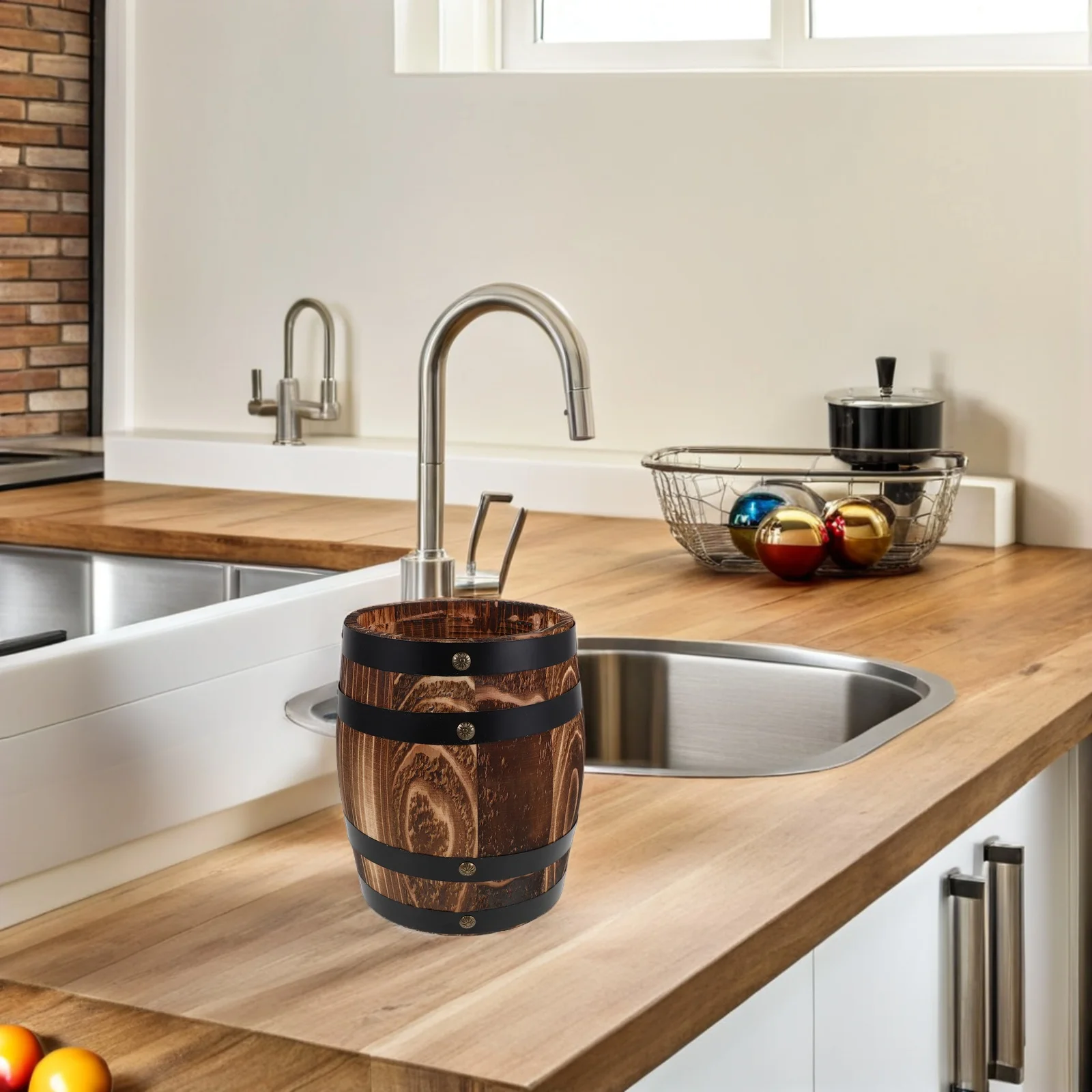 

Retro Wooden Utensil Holder Barrel Shape Compact Kitchen Countertop Cutlery Organizer Spoon Fork Chopstick Storage Box