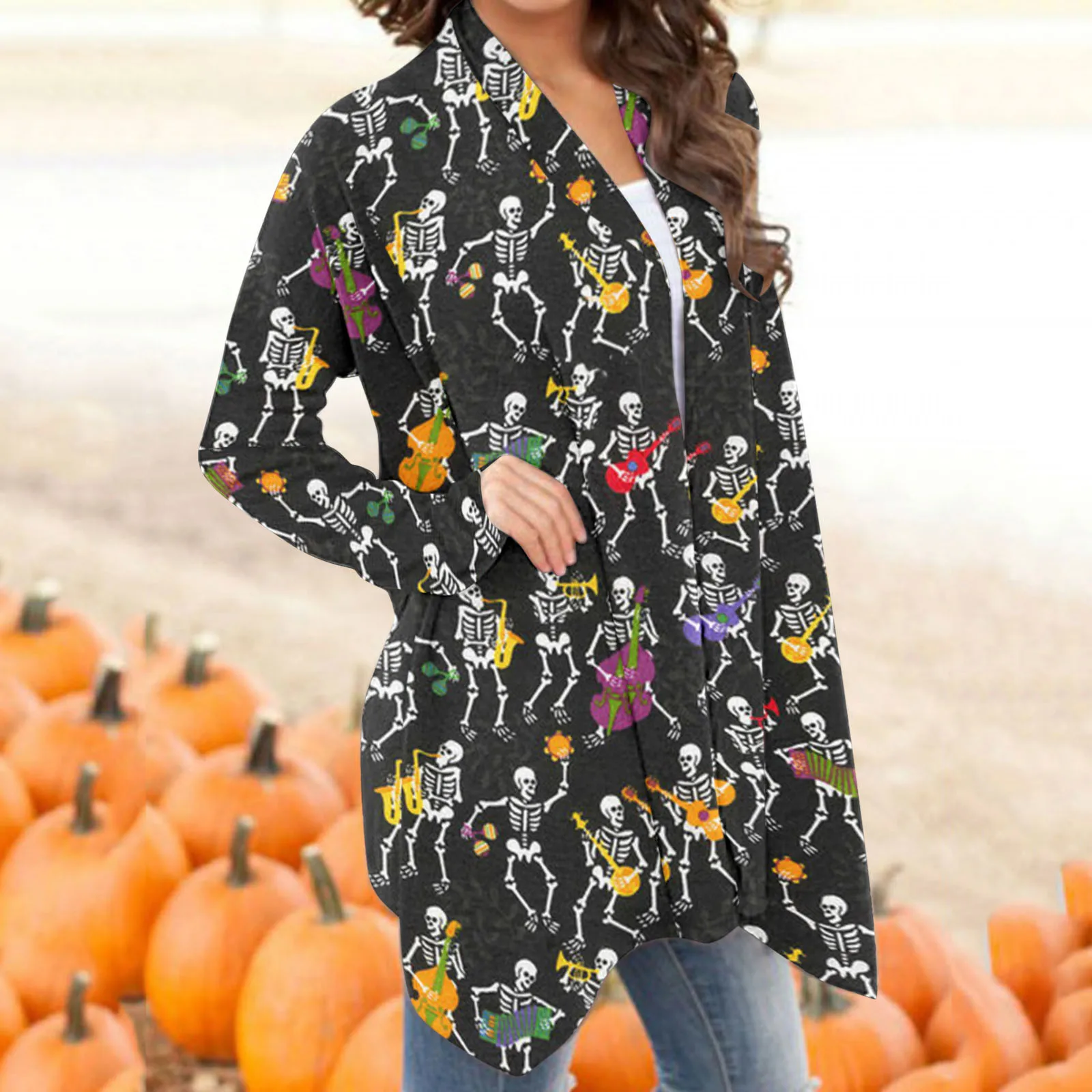 Cardigan For Women Halloween Casual Blouse Animal Cat Print Cardigan Coat Long Sleeve Tops Winter Business Clothes for Women