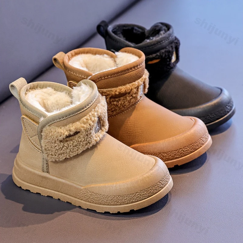 

Boys' Plush Thicken Snow Boots Winter New Fashion Girls' Comfortable Soft Sole Cotton Boots Outdoor Non Slip Children Warm Shoes