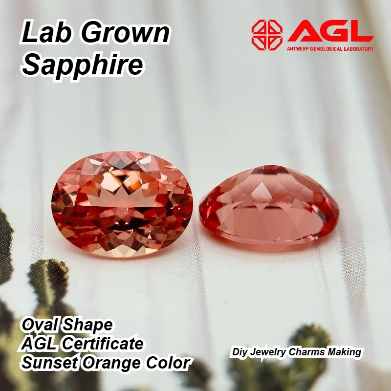 

Lab Grown Sapphire Oval Shape Sunset Orange Color Beads for Diy Jewelry Charms Making Necklace Rings Selectable AGL Certificate