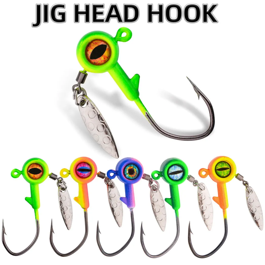 50pcs Jig Head Hook 1.75g 3.5g 5g 7g 10g Fishing Hook Rotating Sequins Jig Lure Metal Spoons Baits For Soft Worm Fishing Tackle