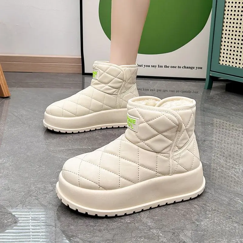 Winter Warm Fur Women Snow Boots, Waterproof Leather Fashion Ankle Snow Boots Shoes 2024 New