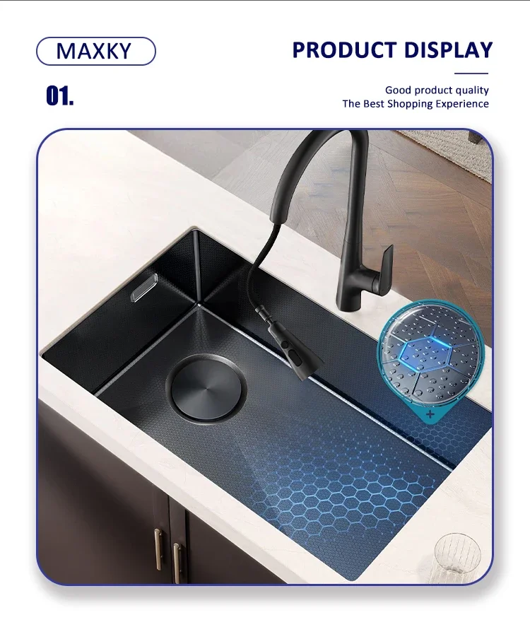 Tiktok Undermount Single Bowl Nano honeycomb embossed 304 stainless steel sinks for the kitchen