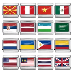 Classic World National Flag Italian Charm Link Fit 9mm Fashion Bracelet Stainless Steel Women Men Jewelry DIY Bead Making