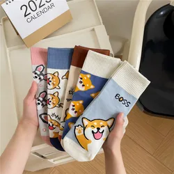 Calcetines tobilleros de corte bajo para deportes, medias de 5PR, sin hueso, cosido, CHina, oso Shiba Inu, periférico, lindo cachorro, dibujos animados, Akita, negro, blanco