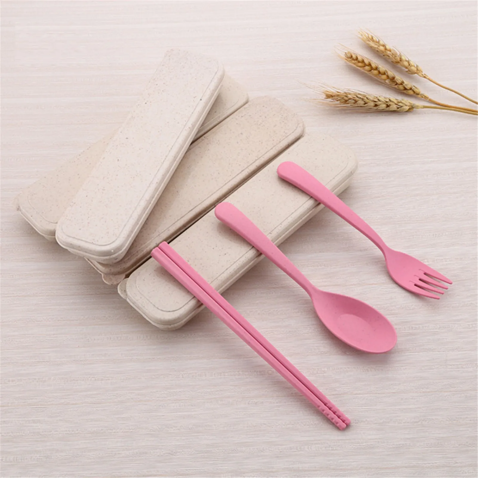 Wheat Portable Cutlery Set - Eco-Friendly Wheat Straw Spoon Chopstick Fork Tableware Three-piece Set