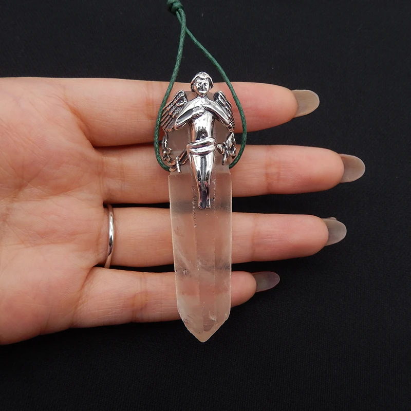 925 Sterling Silver Angel Necklace Pendant Men,Natural Stone Quartz Luxury Quality Jewelry New 70x21x22mm 35g