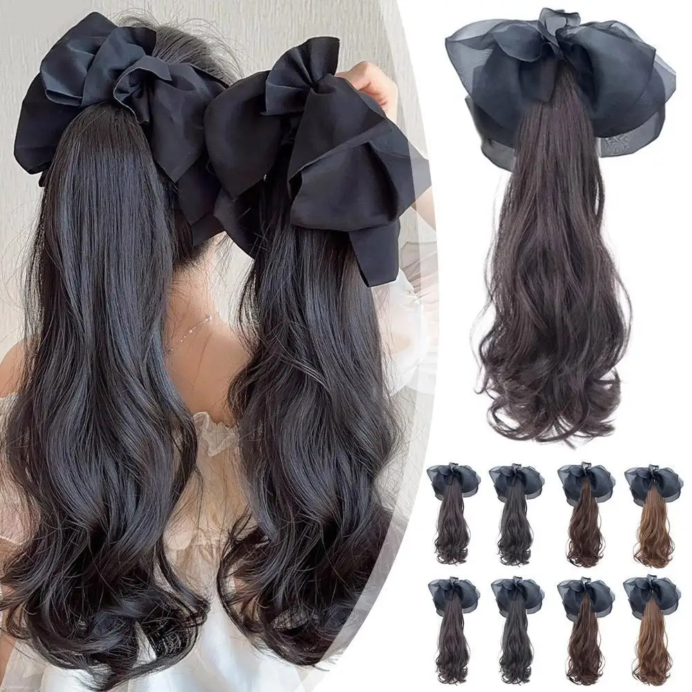 Big Wave High Ponytail Wig Grab Clip Bow Long Hair Ponytail Brown Black Artificial Hair Braid Curled Ponytail