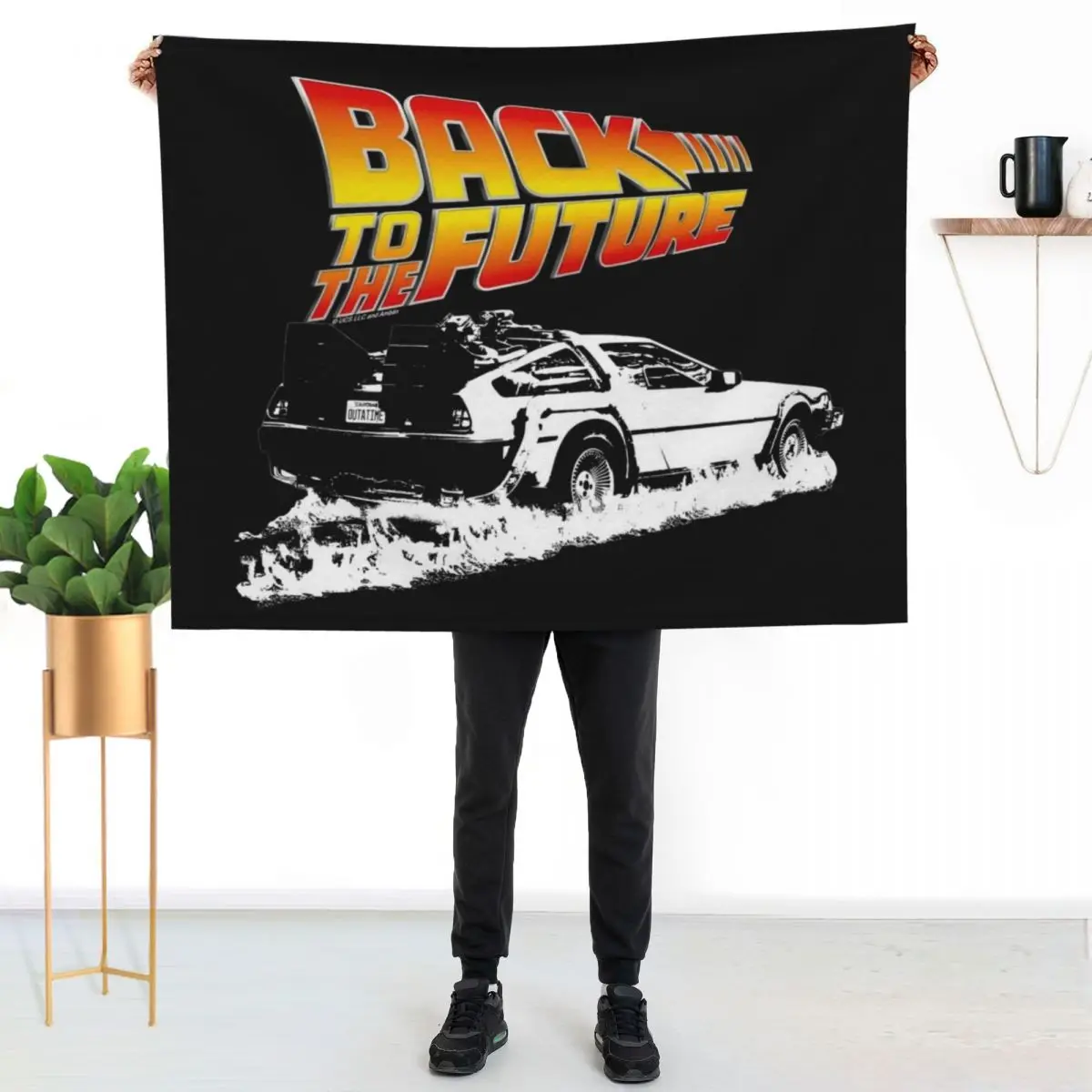 

Back to the Future - DeLorean Fire Tracks White Stencil Fan Art Throw Blanket Warm Comfortable Blanket Gift for Parents Friends