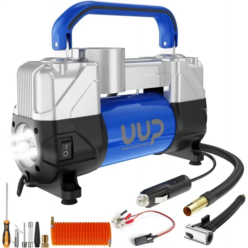 Tire Inflator Compressor, 150PSI 12V Double Cylinders Heavy Duty Portable Pump w/Emergency LED Light Truck, SUV,