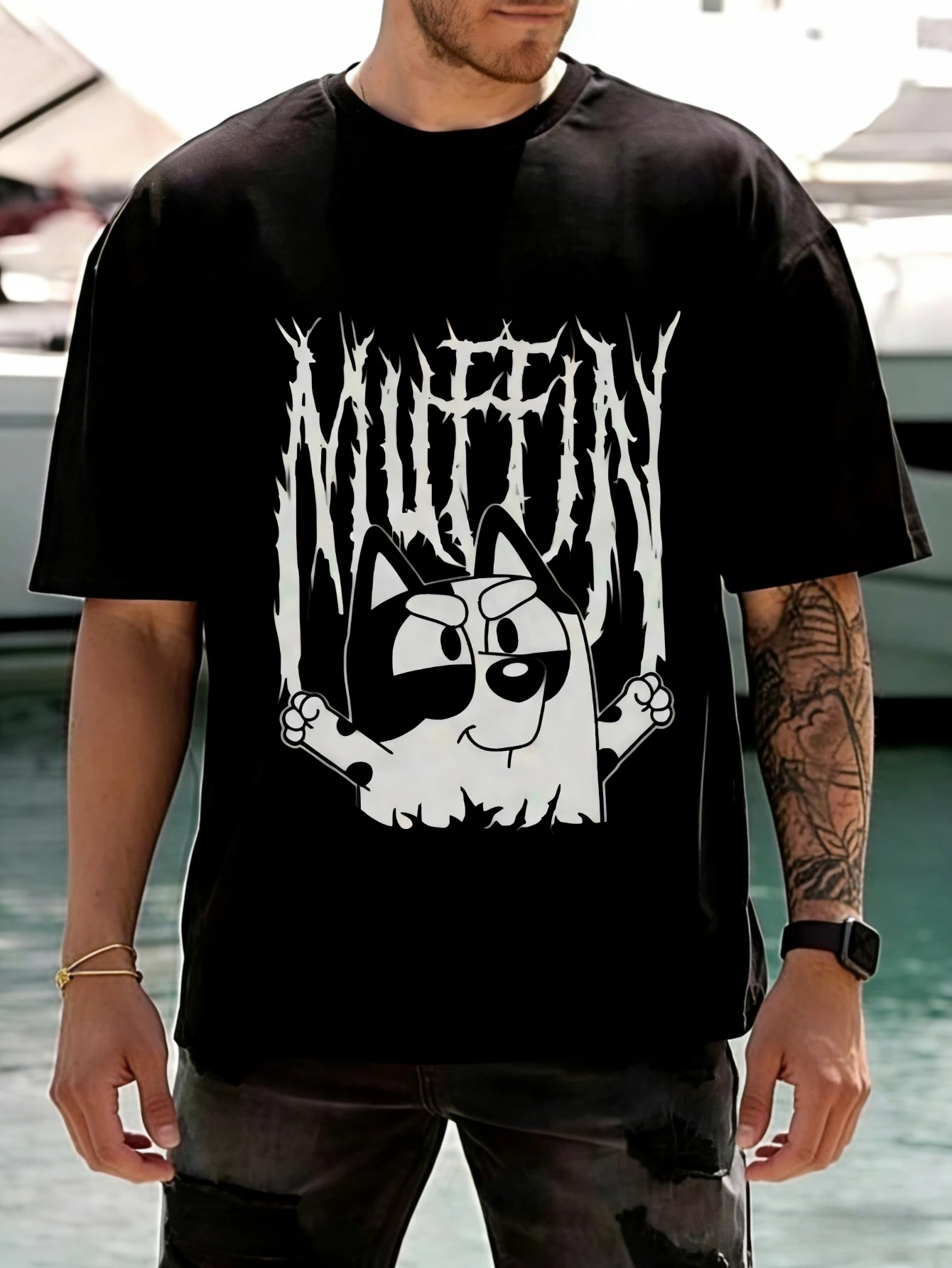 Men's Oversized Funny Muffin Graphic Printed Cotton Short Sleeve T Shirt Summer Casual Gift for Him