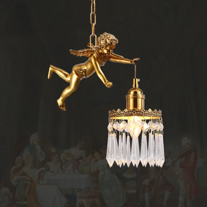 XUANZHAO European Cupid Hanging Single Lamp Small Crystal Bedside Danish Lamp Stair Cluster Pendant Light For Kitchen Island