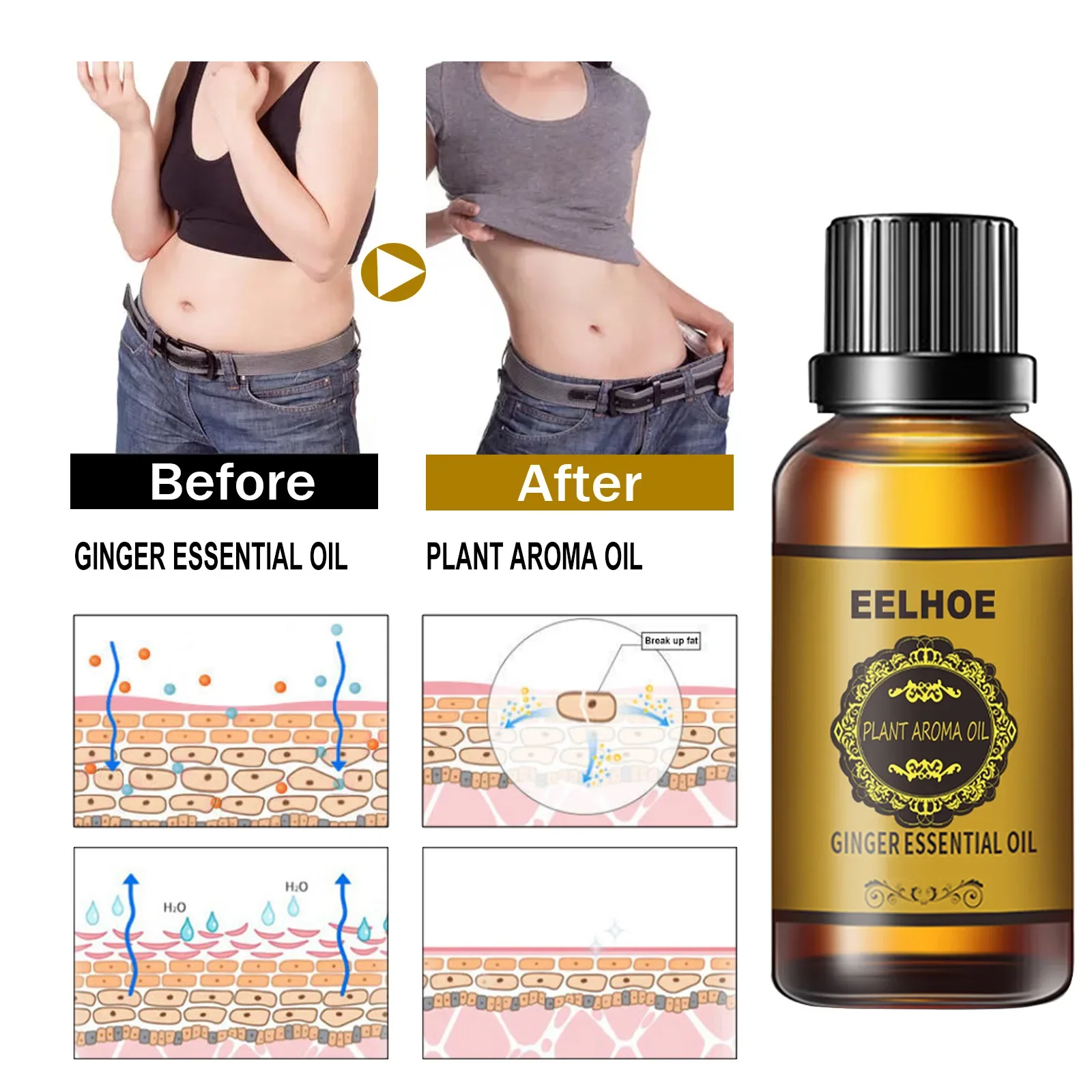 

EELHOE Ginger Essential Oil Tightens Skin, Highlights Body, Gently Moisturizes and Nourishes Daily Body Massage Essential Oil