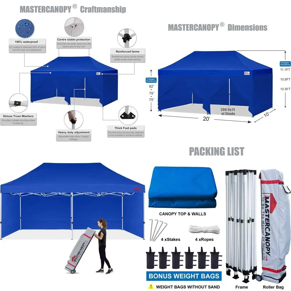 

Прочная палатка-шатер с боковыми стенками (10x20, синяя)