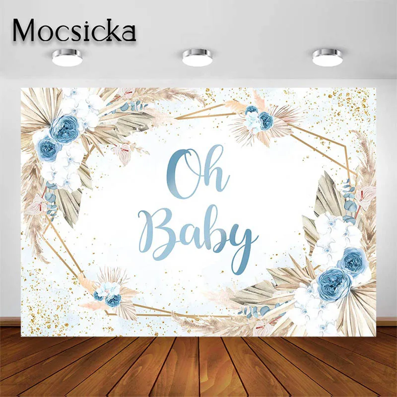 

Mocsicka Baby Shower Birthday Party Backdrop Oh Baby Blue Flowers Background Boys Portrait Photo Studio Prop Party Decor Banner