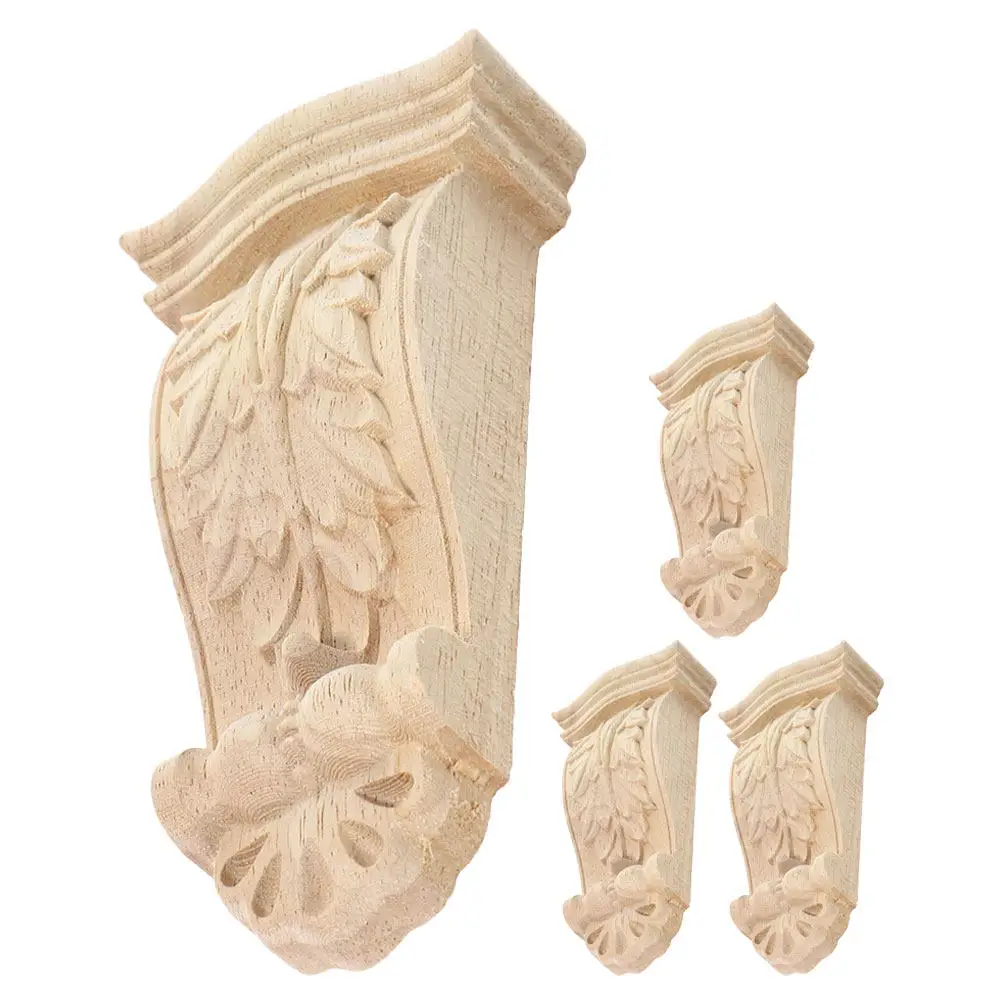 4Pcs Solid Wood European Style Carved Corbels Decorative Door Corner Furniture Onlays Wall Trim Moldings for Home Decoration